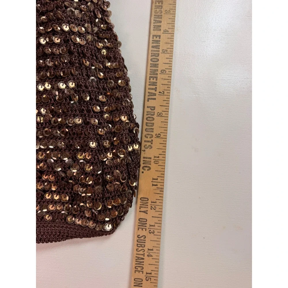 Y2K Sequin Crochet Hobo Bag Women Small Brown Sparkly Knit Zipper